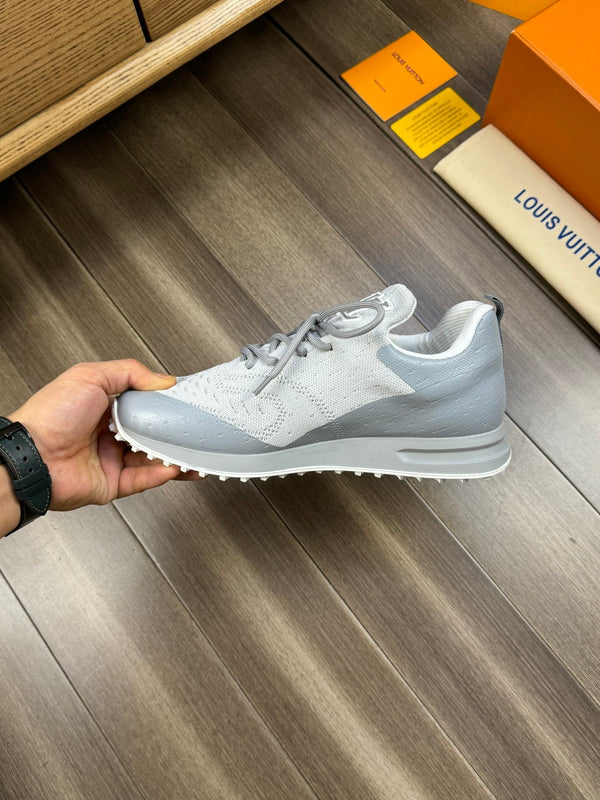 LV SNEAKERS IN GREY MESH BREATHABLE FABRIC AND  CALFSKIN
