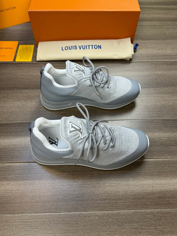 LV SNEAKERS IN GREY MESH BREATHABLE FABRIC AND  CALFSKIN