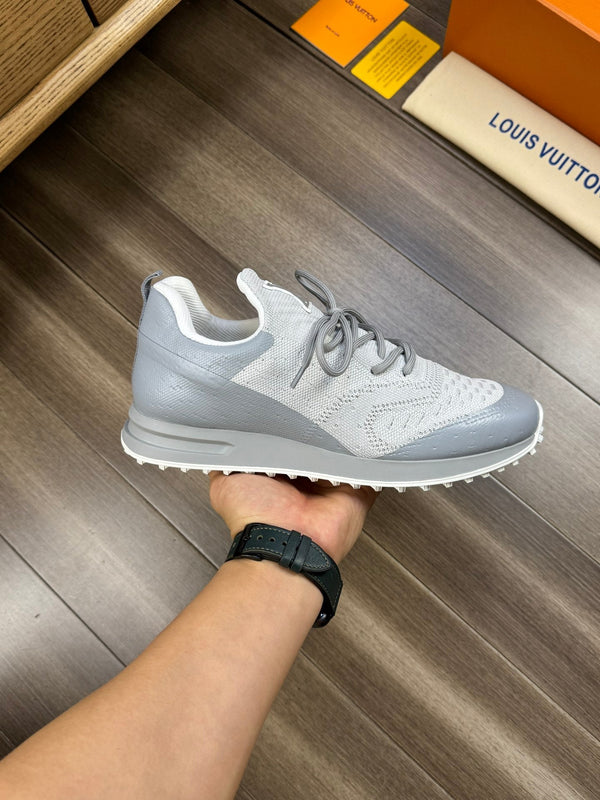 LV SNEAKERS IN GREY MESH BREATHABLE FABRIC AND  CALFSKIN