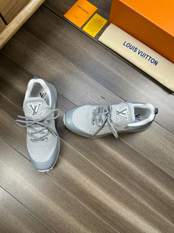 LV SNEAKERS IN GREY MESH BREATHABLE FABRIC AND  CALFSKIN