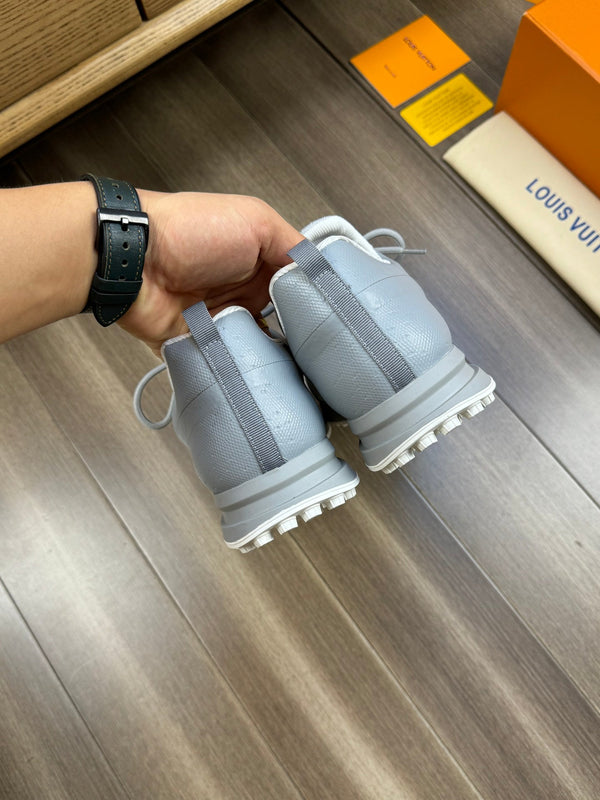 LV SNEAKERS IN GREY MESH BREATHABLE FABRIC AND  CALFSKIN