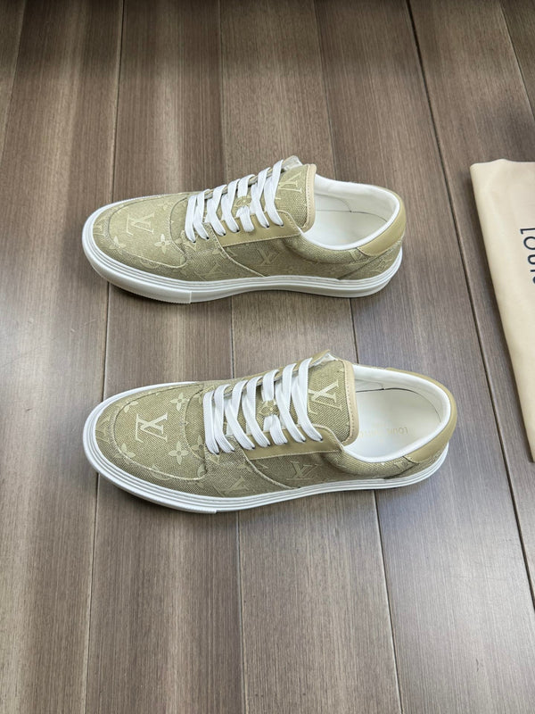 LV TRAINER SNEAKER IN YELLOW OLIVE MONOGRAM DENIM