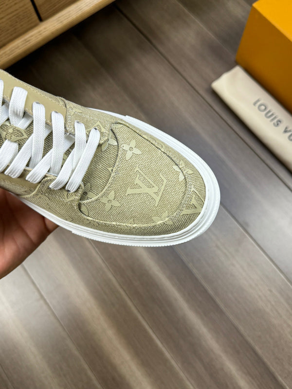 LV TRAINER SNEAKER IN YELLOW OLIVE MONOGRAM DENIM