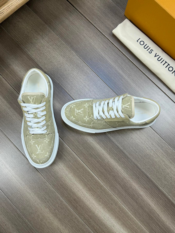LV TRAINER SNEAKER IN YELLOW OLIVE MONOGRAM DENIM