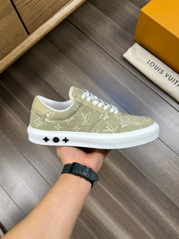 LV TRAINER SNEAKER IN YELLOW OLIVE MONOGRAM DENIM