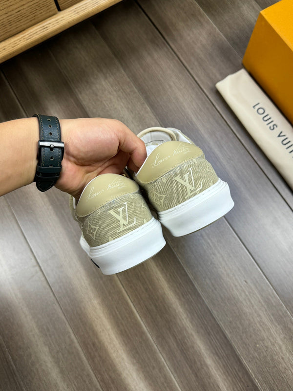 LV TRAINER SNEAKER IN YELLOW OLIVE MONOGRAM DENIM
