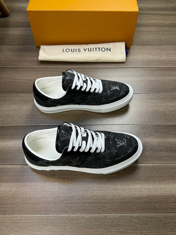 LV TRAINER SNEAKER IN BLACK MONOGRAM DENIM