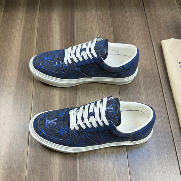 LV TRAINER SNEAKER IN BLACK AND BLUE MONOGRAM DENIM