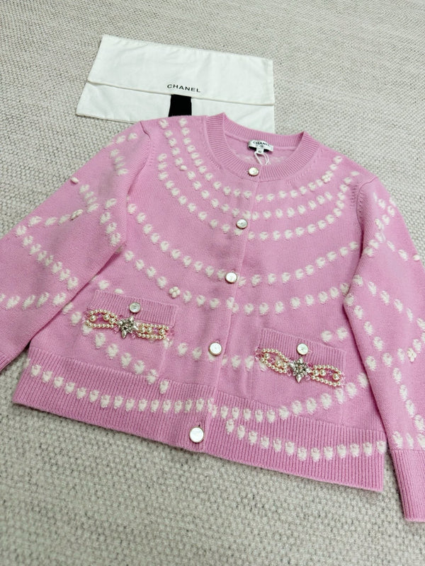 CC 25 Pearls Cardigan Pink Cashmere