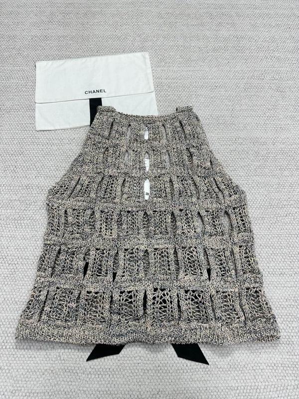 CC 25 Hollow Knitted Vest Gray Cotton