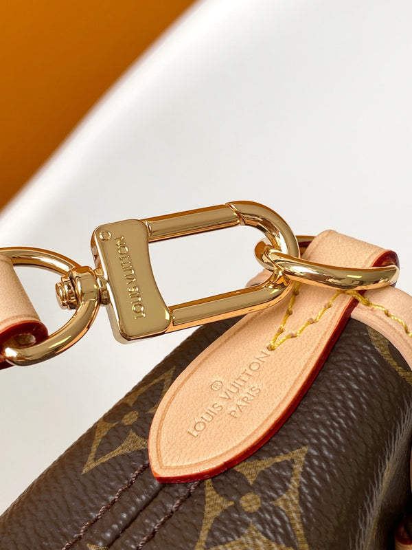 LV Neverfull BB Bag 24cm Brown Rose Red Monogram Canvas & Cowhide