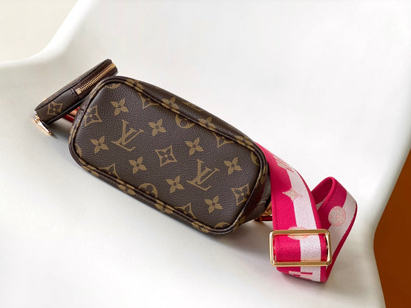 LV Neverfull BB Bag 24cm Brown Rose Red Monogram Canvas & Cowhide