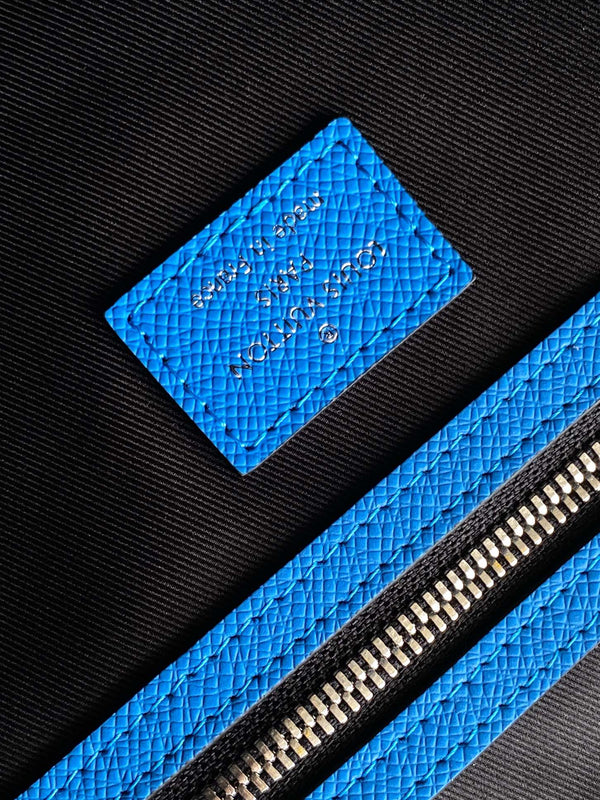 LV The Weekend Tote Bag 43cm Blue Monogram Canvas & Taïga Leather