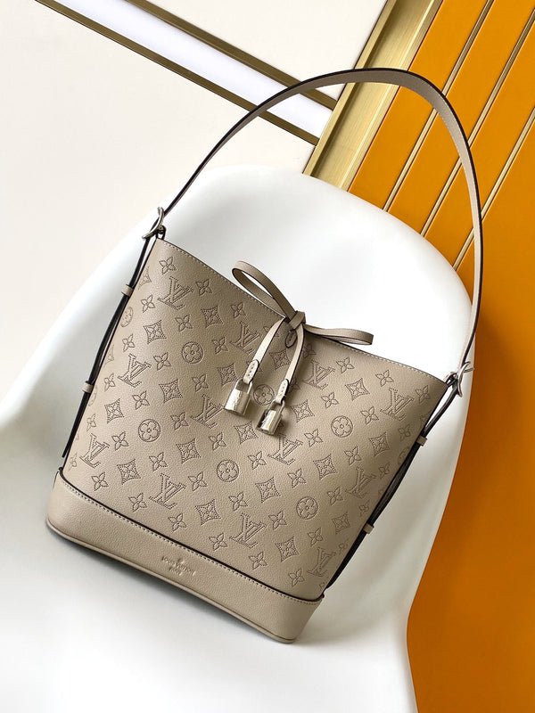 LV M12140 Flore Handbag 28cm Galet Gray Monogram Perforated Cowhide