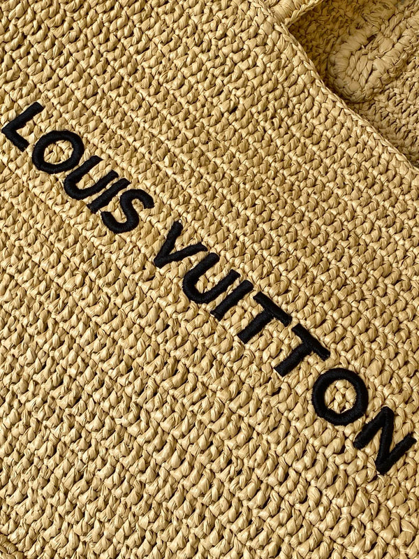 Summer Shopper Tote MM Beige Raffia & Cowhide