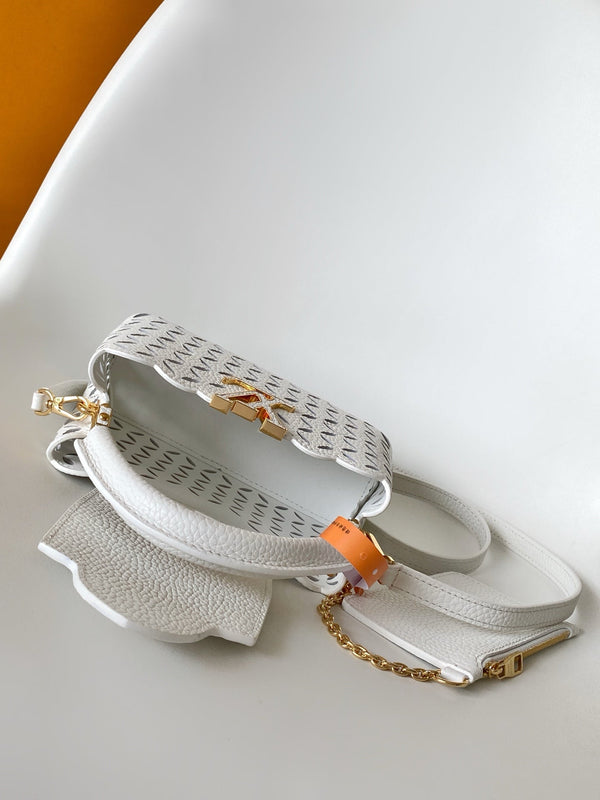 LV M25497 Capucines Mini Handbag White Laser-cut Cowhide GHW