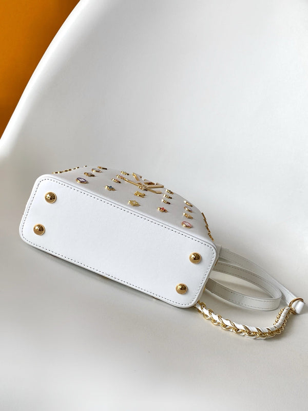 LV x TM Capucines Mini 21cm White Taurillon Cowhide & Metallic Studs GHW