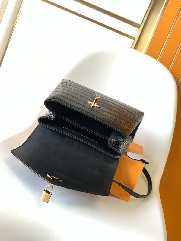 LV 25s Rose Des Vents Handbag 19cm Black Crocodile GHW