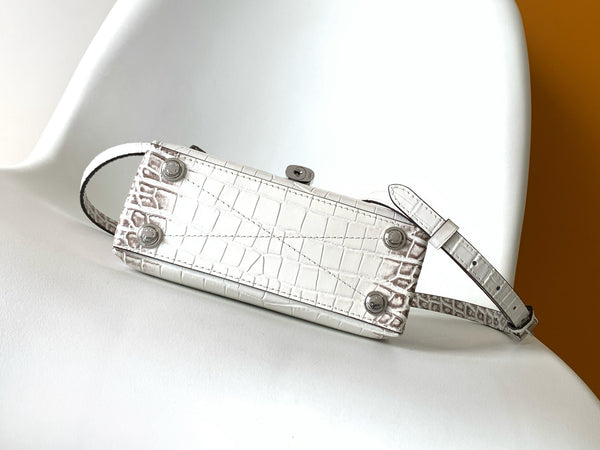 LV 25s Rose Des Vents Handbag 19cm White Crocodile Himalaya Metal HW