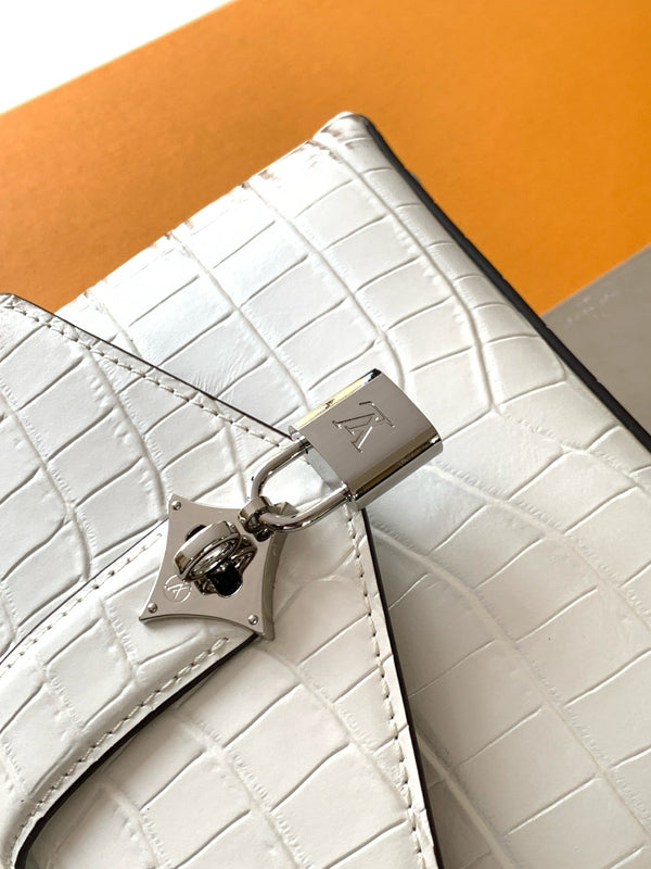 LV 25s Rose Des Vents Handbag 19cm White Crocodile Himalaya Metal HW