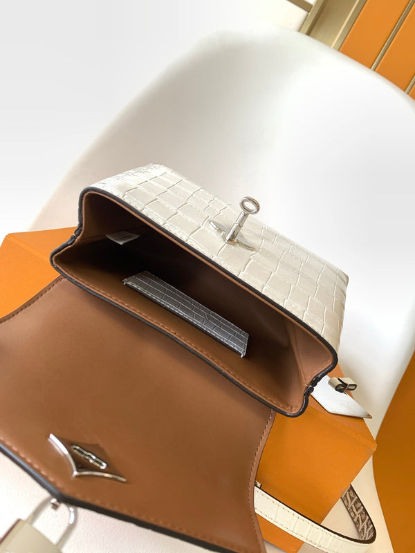 LV 25s Rose Des Vents Handbag 19cm White Crocodile Himalaya Metal HW