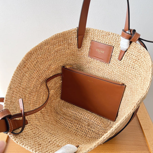 Celine Teen Supple Classic Panier 22cm Brown Calfskin Beige Raffia