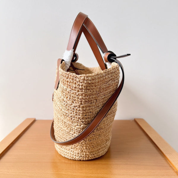 Celine Teen Supple Classic Panier 22cm Brown Calfskin Beige Raffia