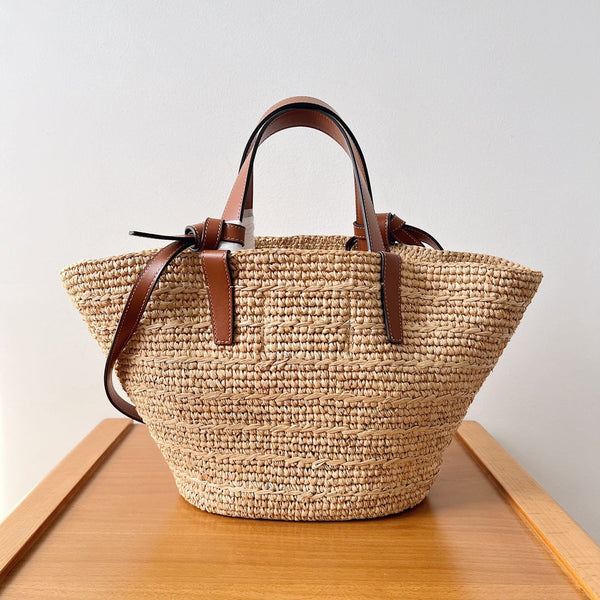 Celine Teen Supple Classic Panier 22cm Brown Calfskin Beige Raffia