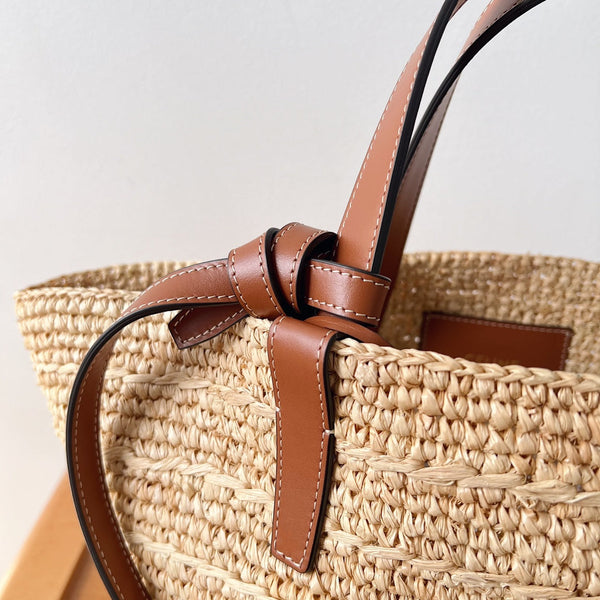 Celine Teen Supple Classic Panier 22cm Brown Calfskin Beige Raffia