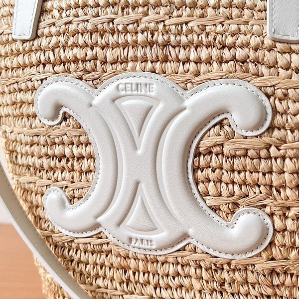 Celine Teen Supple Classic Panier 22cm White Calfskin Beige Raffia