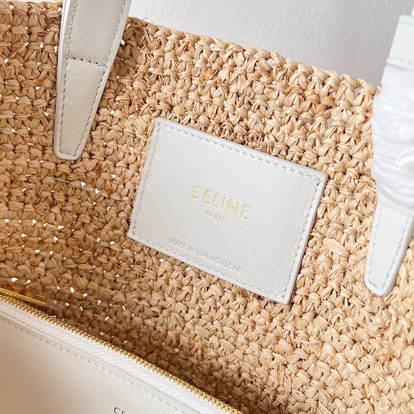 Celine Teen Supple Classic Panier 22cm White Calfskin Beige Raffia
