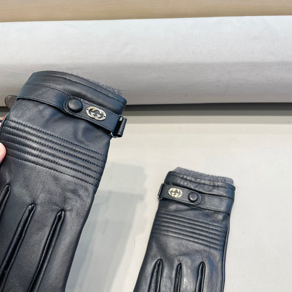 GUANTI TOUCHSCREEN IN PELLE DI AGNELLO NERA E MISTO LANA 327782