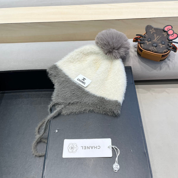 KNIT HAT IN WHITE MIX MOUSE GRAY WOOL 426269