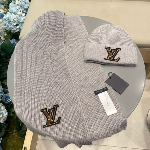 SET CLASSIC SCARF AND HAT IN GRAY WOOL 414787