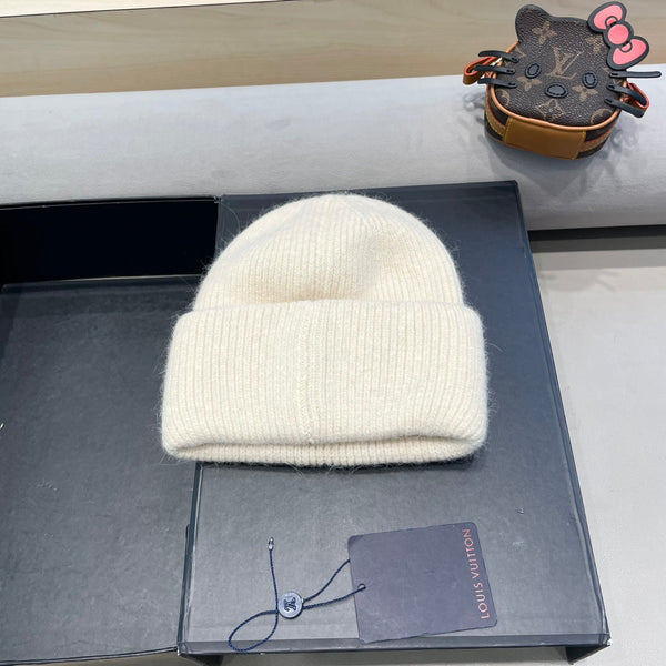 KNITTED BEANIE HAT IN BEIGE WOOL AND RABBIT FUR 417758