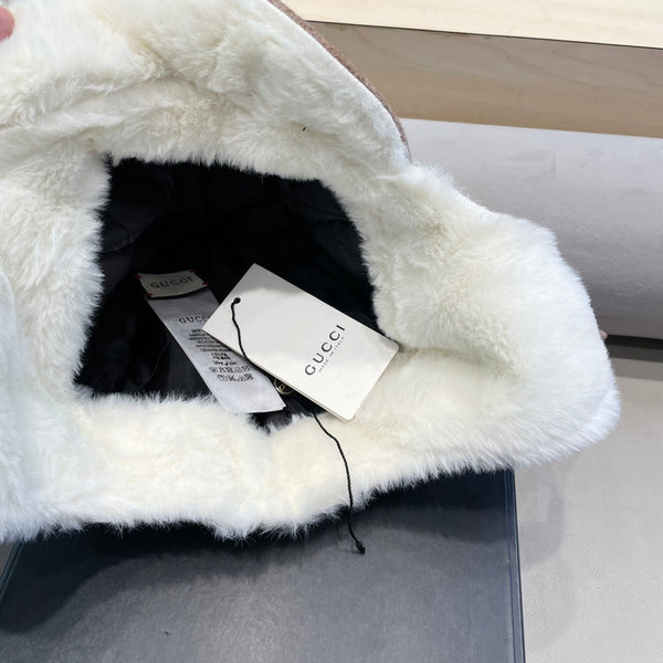 CAPPELLO DA TRAPPER IN PELLE SCAMOSCIATA E PILE MARRONE MEDIO 417778