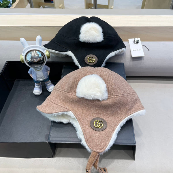 CAPPELLO DA TRAPPER IN PELLE SCAMOSCIATA E PILE MARRONE MEDIO 417778