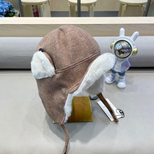 CAPPELLO DA TRAPPER IN PELLE SCAMOSCIATA E PILE MARRONE MEDIO 417778