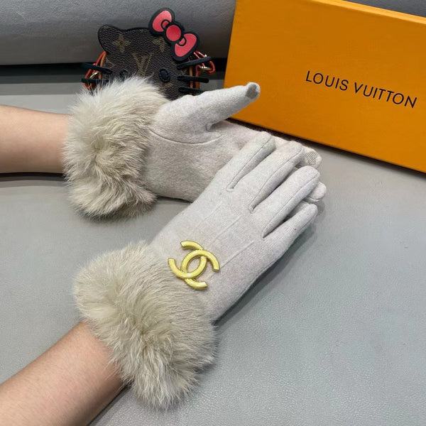 GLOVES IN PARCHMENT BEIGE WOOL AND RABBIT FUR 417169