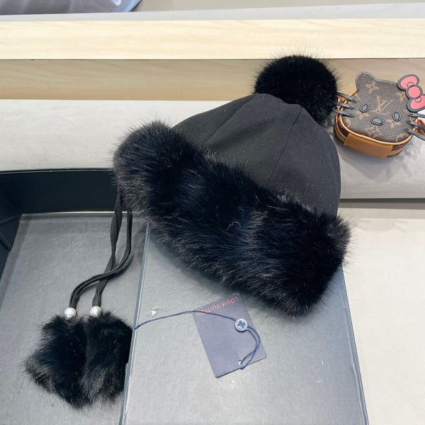 BEANIE HAT IN BLACK FLEECE AND WOOL 424308