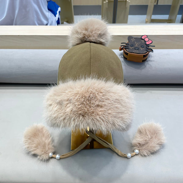 BEANIE HAT IN SAND BEIGE FLEECE AND WOOL 424307