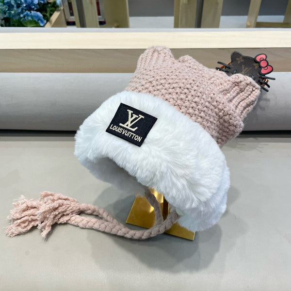 KNITTED BEANIE HAT IN LIGHT PINK WOOL WITH JAPANESE CAT EARS 421258