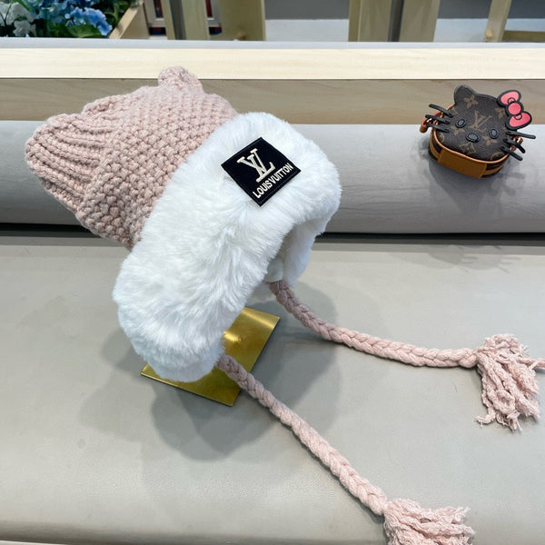 KNITTED BEANIE HAT IN LIGHT PINK WOOL WITH JAPANESE CAT EARS 421258