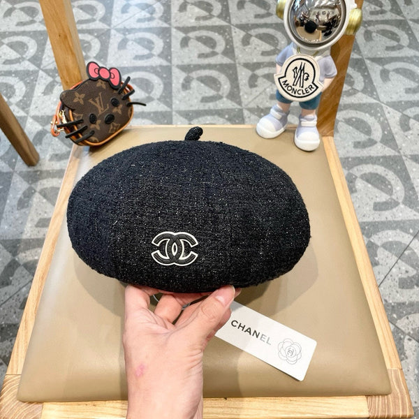 CAPPELLO BASCO IN TWEED DI LANA NERO 430012