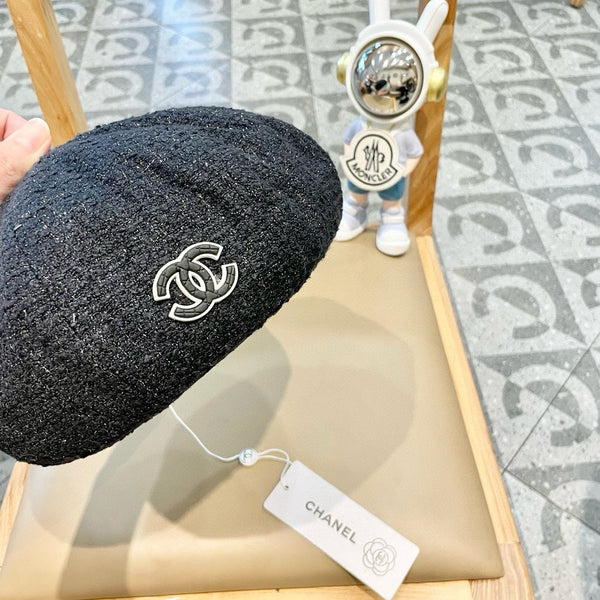 CAPPELLO BASCO IN TWEED DI LANA NERO 430012