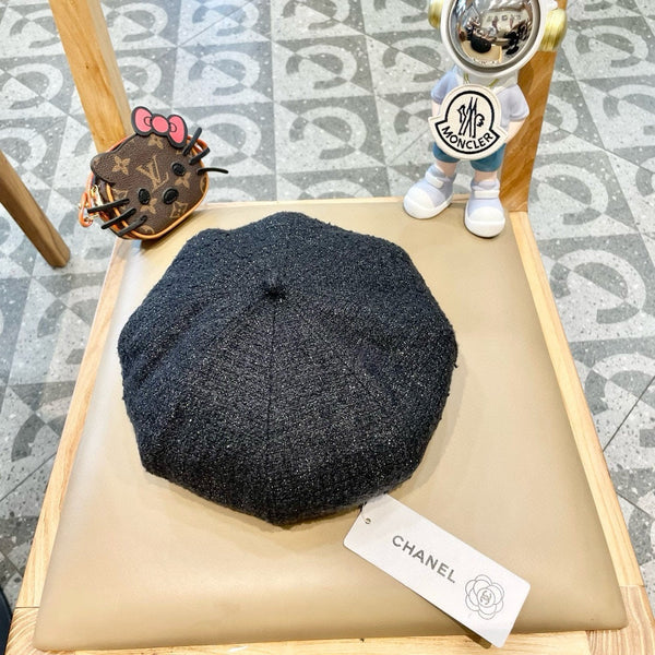 CAPPELLO BASCO IN TWEED DI LANA NERO 430012