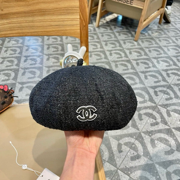 CAPPELLO BASCO IN TWEED DI LANA NERO 430012