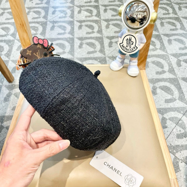 CAPPELLO BASCO IN TWEED DI LANA NERO 430012