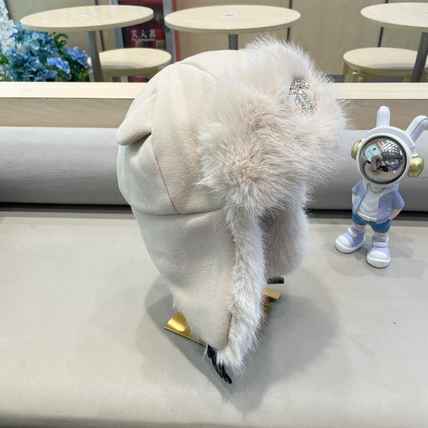 CAPPELLO DA TRAPPER IN CAMOSCIO BIANCO E PELLICCIA DI AGNELLO 429971