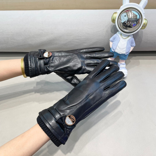 GUANTI CON FIOCCO IN PELLE DI AGNELLO E LANA NERI 429202